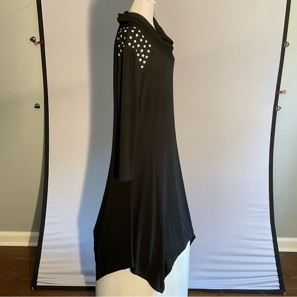 Blooming Rose Witchy 2X Black Jersey Maxi Dress Silver Dot Trim Bat Wing Hem - Picture 5 of 15